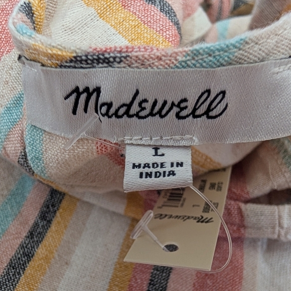 Madewell Rainbow Striped Tie Strap Romper Size L NWT Cotton Cover Up - Picture 8 of 10